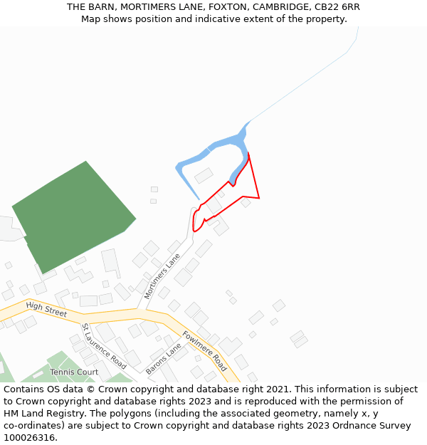 THE BARN, MORTIMERS LANE, FOXTON, CAMBRIDGE, CB22 6RR: Location map and indicative extent of plot