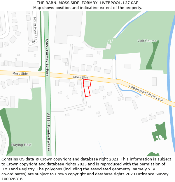 THE BARN, MOSS SIDE, FORMBY, LIVERPOOL, L37 0AF: Location map and indicative extent of plot