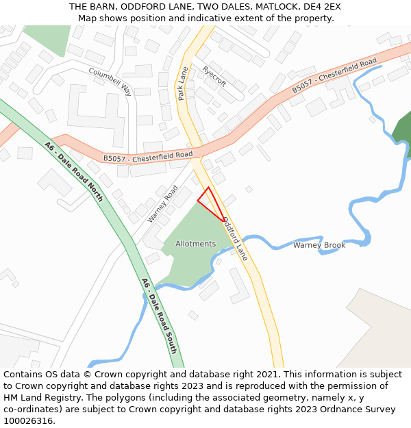 THE BARN, ODDFORD LANE, TWO DALES, MATLOCK, DE4 2EX: Location map and indicative extent of plot