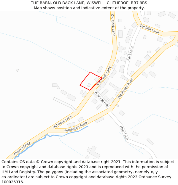 THE BARN, OLD BACK LANE, WISWELL, CLITHEROE, BB7 9BS: Location map and indicative extent of plot