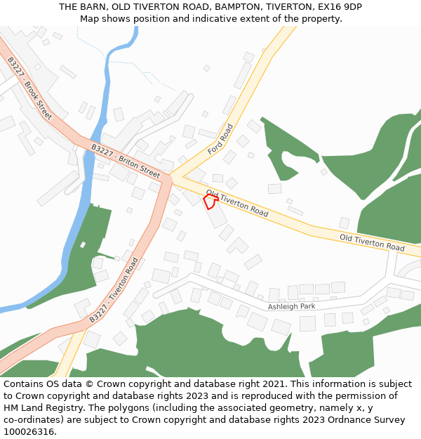 THE BARN, OLD TIVERTON ROAD, BAMPTON, TIVERTON, EX16 9DP: Location map and indicative extent of plot