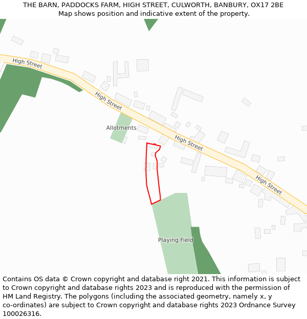 THE BARN, PADDOCKS FARM, HIGH STREET, CULWORTH, BANBURY, OX17 2BE: Location map and indicative extent of plot