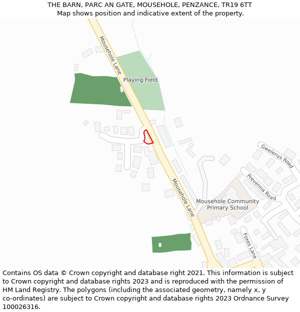 THE BARN, PARC AN GATE, MOUSEHOLE, PENZANCE, TR19 6TT: Location map and indicative extent of plot