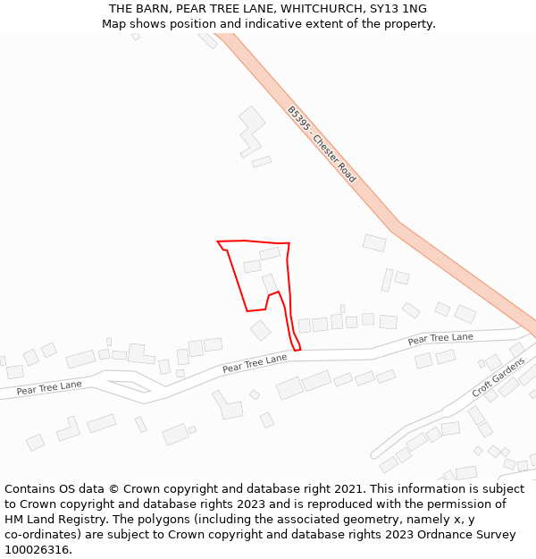 THE BARN, PEAR TREE LANE, WHITCHURCH, SY13 1NG: Location map and indicative extent of plot