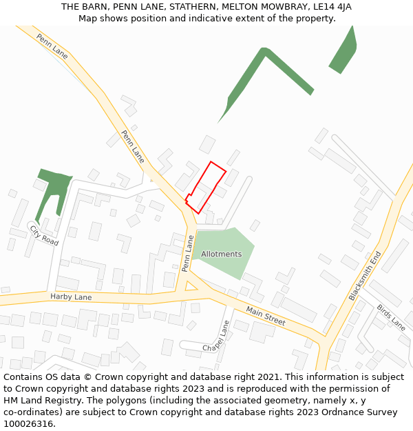 THE BARN, PENN LANE, STATHERN, MELTON MOWBRAY, LE14 4JA: Location map and indicative extent of plot