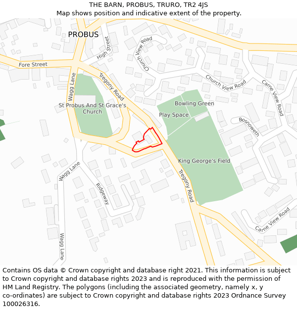 THE BARN, PROBUS, TRURO, TR2 4JS: Location map and indicative extent of plot