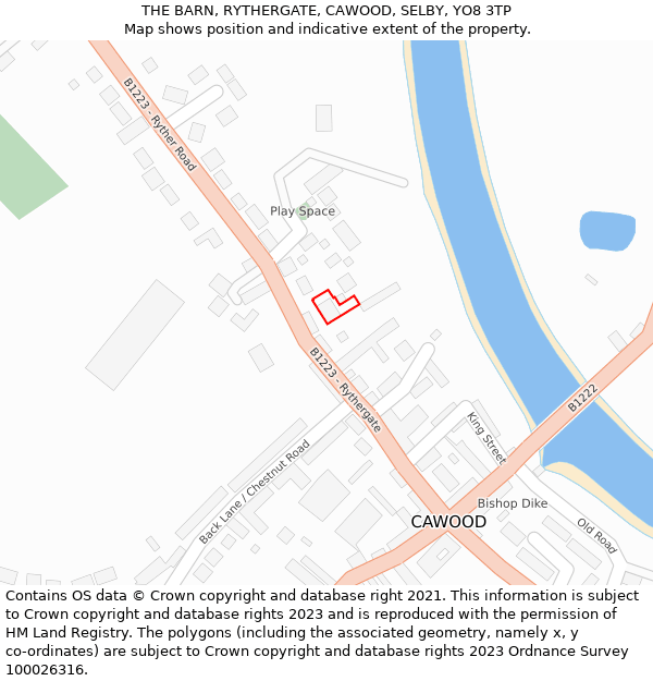 THE BARN, RYTHERGATE, CAWOOD, SELBY, YO8 3TP: Location map and indicative extent of plot