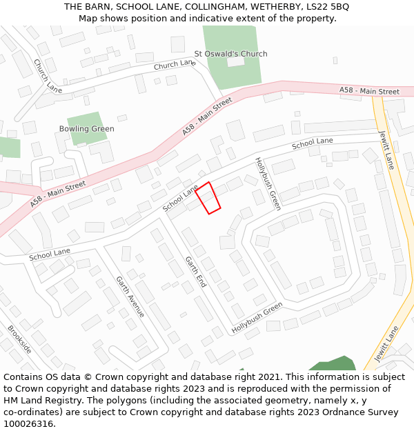 THE BARN, SCHOOL LANE, COLLINGHAM, WETHERBY, LS22 5BQ: Location map and indicative extent of plot