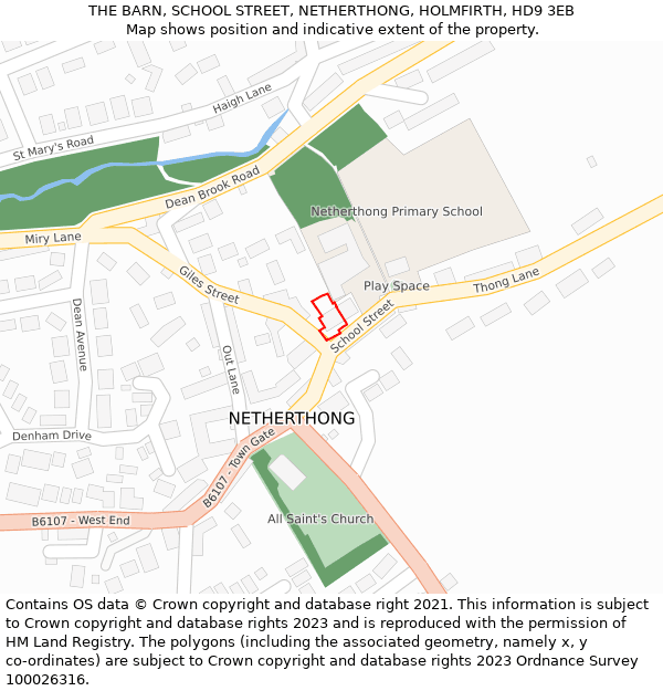 THE BARN, SCHOOL STREET, NETHERTHONG, HOLMFIRTH, HD9 3EB: Location map and indicative extent of plot