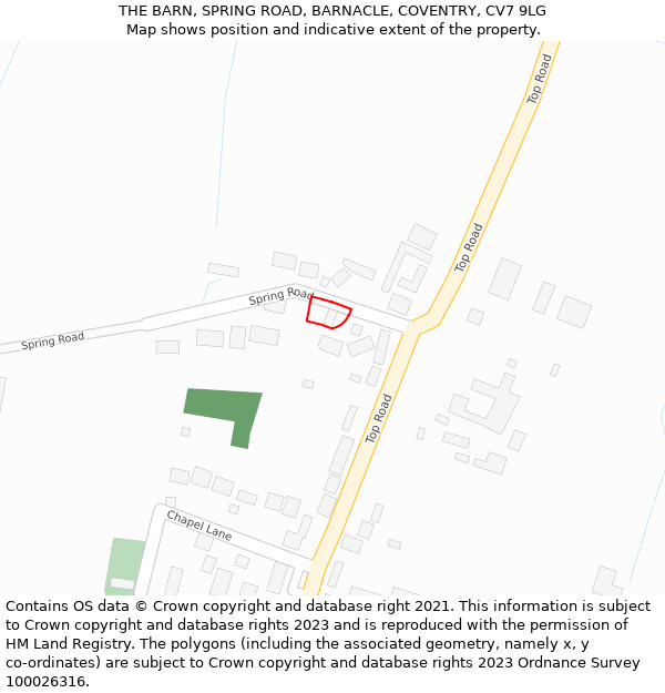 THE BARN, SPRING ROAD, BARNACLE, COVENTRY, CV7 9LG: Location map and indicative extent of plot