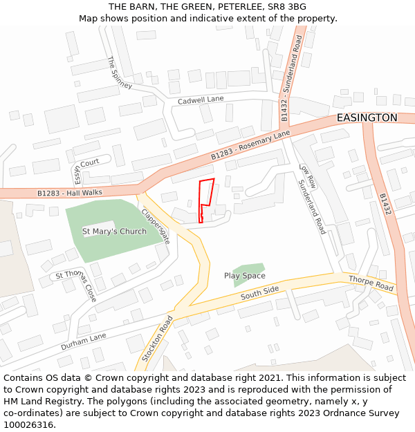 THE BARN, THE GREEN, PETERLEE, SR8 3BG: Location map and indicative extent of plot