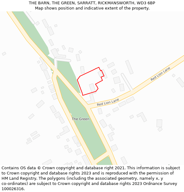 THE BARN, THE GREEN, SARRATT, RICKMANSWORTH, WD3 6BP: Location map and indicative extent of plot
