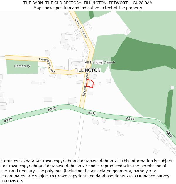 THE BARN, THE OLD RECTORY, TILLINGTON, PETWORTH, GU28 9AA: Location map and indicative extent of plot