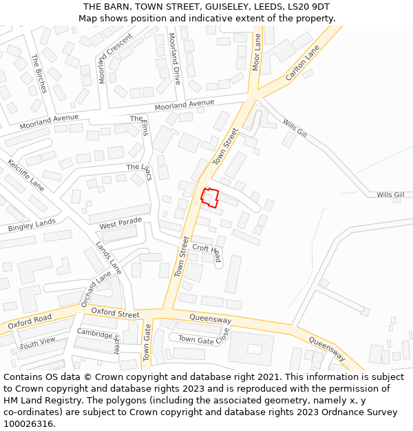 THE BARN, TOWN STREET, GUISELEY, LEEDS, LS20 9DT: Location map and indicative extent of plot