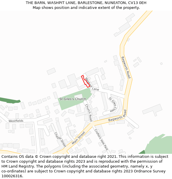 THE BARN, WASHPIT LANE, BARLESTONE, NUNEATON, CV13 0EH: Location map and indicative extent of plot