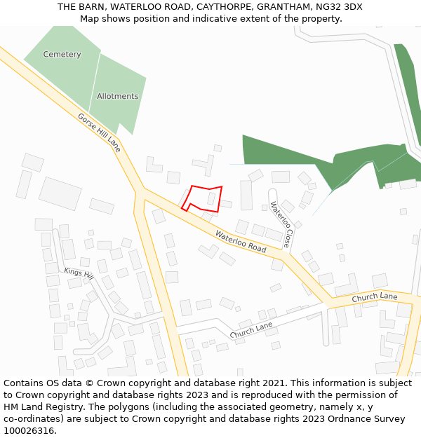 THE BARN, WATERLOO ROAD, CAYTHORPE, GRANTHAM, NG32 3DX: Location map and indicative extent of plot