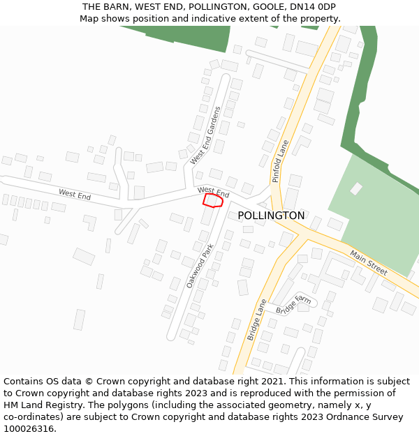 THE BARN, WEST END, POLLINGTON, GOOLE, DN14 0DP: Location map and indicative extent of plot