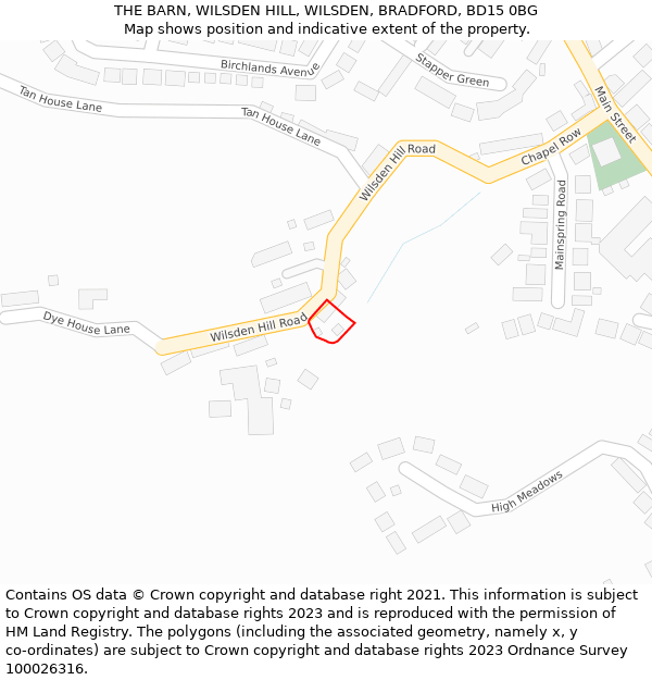 THE BARN, WILSDEN HILL, WILSDEN, BRADFORD, BD15 0BG: Location map and indicative extent of plot