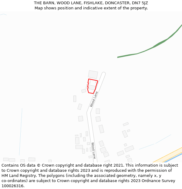 THE BARN, WOOD LANE, FISHLAKE, DONCASTER, DN7 5JZ: Location map and indicative extent of plot