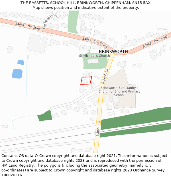 THE BASSETTS, SCHOOL HILL, BRINKWORTH, CHIPPENHAM, SN15 5AX: Location map and indicative extent of plot