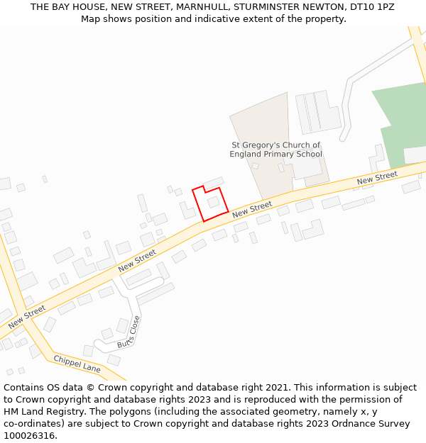 THE BAY HOUSE, NEW STREET, MARNHULL, STURMINSTER NEWTON, DT10 1PZ: Location map and indicative extent of plot