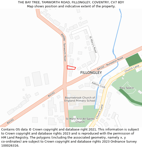 THE BAY TREE, TAMWORTH ROAD, FILLONGLEY, COVENTRY, CV7 8DY: Location map and indicative extent of plot