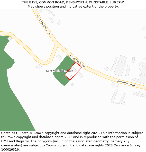 THE BAYS, COMMON ROAD, KENSWORTH, DUNSTABLE, LU6 2PW: Location map and indicative extent of plot