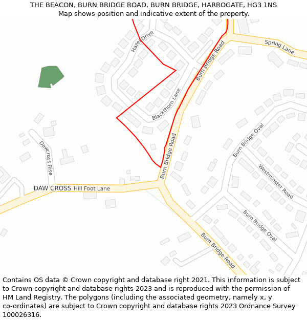 THE BEACON, BURN BRIDGE ROAD, BURN BRIDGE, HARROGATE, HG3 1NS: Location map and indicative extent of plot
