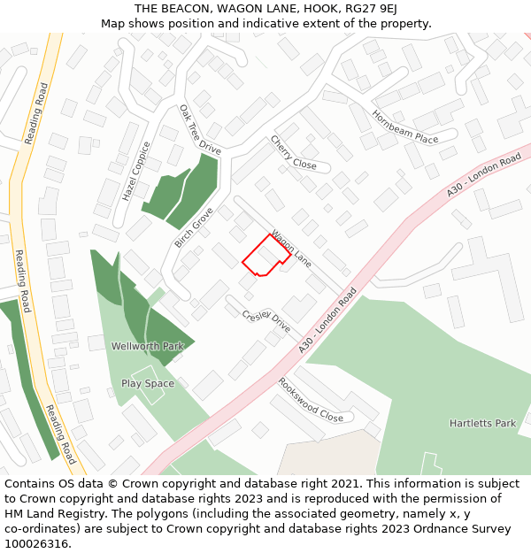 THE BEACON, WAGON LANE, HOOK, RG27 9EJ: Location map and indicative extent of plot