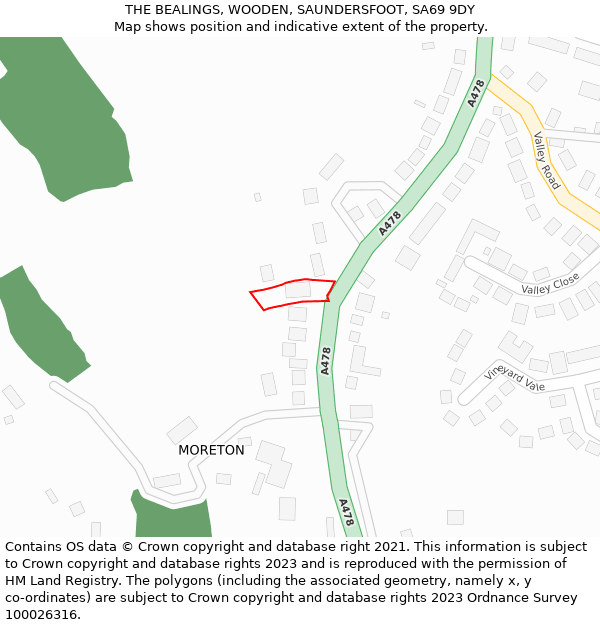 THE BEALINGS, WOODEN, SAUNDERSFOOT, SA69 9DY: Location map and indicative extent of plot