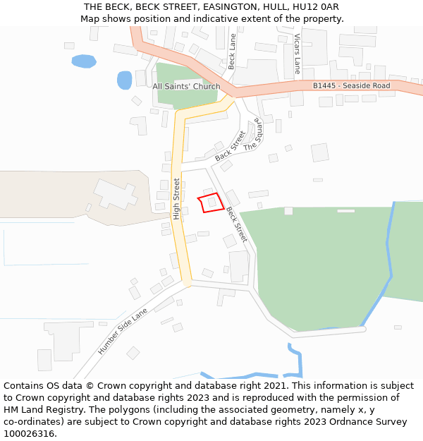 THE BECK, BECK STREET, EASINGTON, HULL, HU12 0AR: Location map and indicative extent of plot