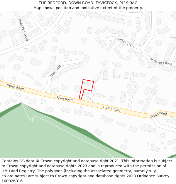 THE BEDFORD, DOWN ROAD, TAVISTOCK, PL19 9AG: Location map and indicative extent of plot