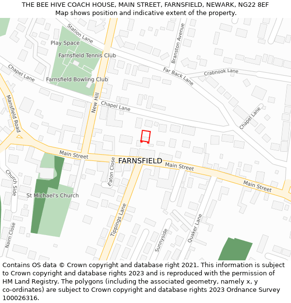 THE BEE HIVE COACH HOUSE, MAIN STREET, FARNSFIELD, NEWARK, NG22 8EF: Location map and indicative extent of plot