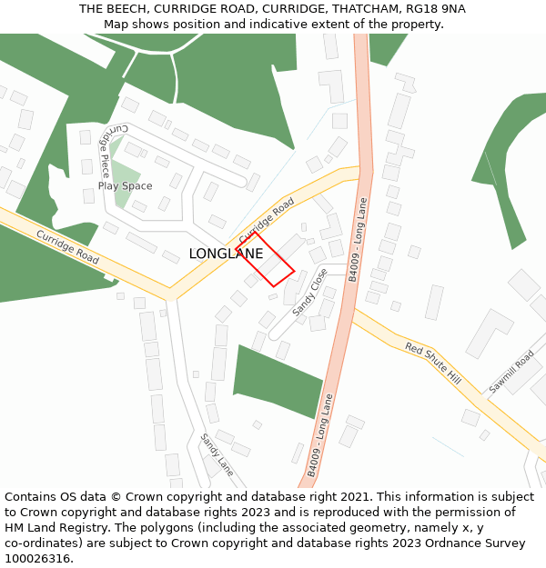 THE BEECH, CURRIDGE ROAD, CURRIDGE, THATCHAM, RG18 9NA: Location map and indicative extent of plot