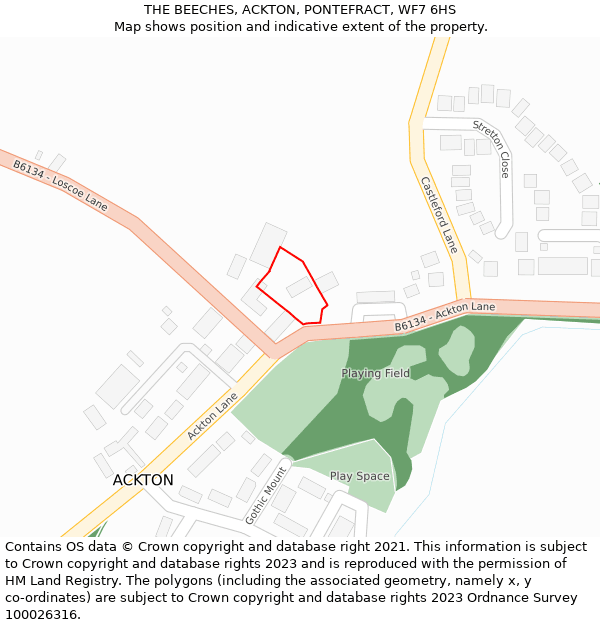 THE BEECHES, ACKTON, PONTEFRACT, WF7 6HS: Location map and indicative extent of plot