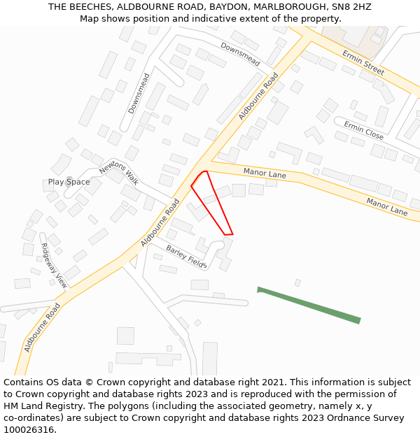 THE BEECHES, ALDBOURNE ROAD, BAYDON, MARLBOROUGH, SN8 2HZ: Location map and indicative extent of plot