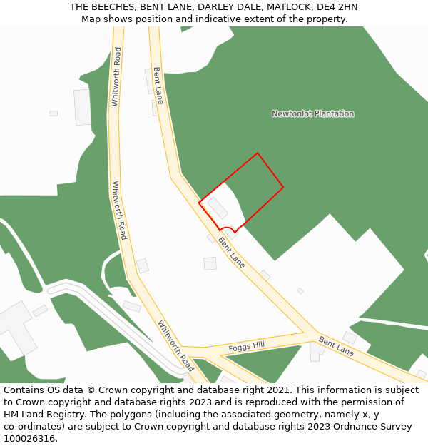 THE BEECHES, BENT LANE, DARLEY DALE, MATLOCK, DE4 2HN: Location map and indicative extent of plot