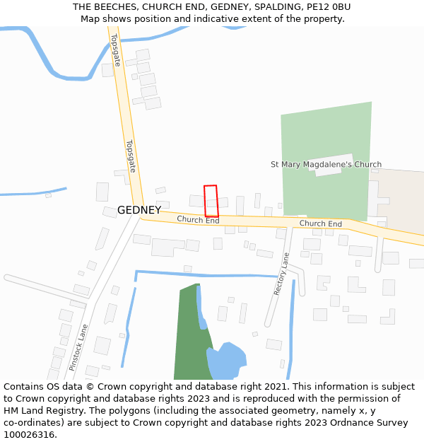 THE BEECHES, CHURCH END, GEDNEY, SPALDING, PE12 0BU: Location map and indicative extent of plot