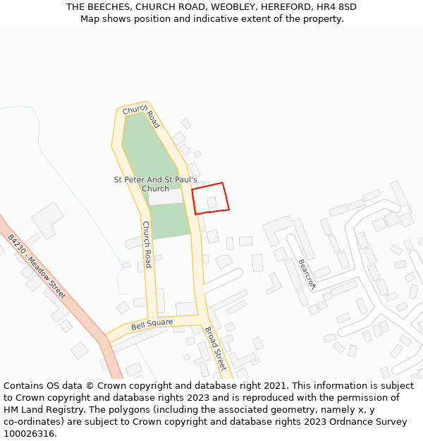 THE BEECHES, CHURCH ROAD, WEOBLEY, HEREFORD, HR4 8SD: Location map and indicative extent of plot