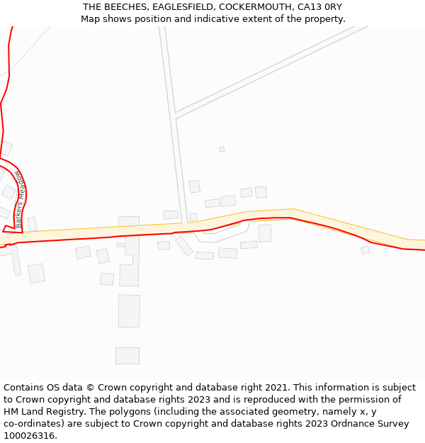 THE BEECHES, EAGLESFIELD, COCKERMOUTH, CA13 0RY: Location map and indicative extent of plot