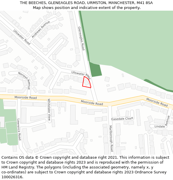 THE BEECHES, GLENEAGLES ROAD, URMSTON, MANCHESTER, M41 8SA: Location map and indicative extent of plot