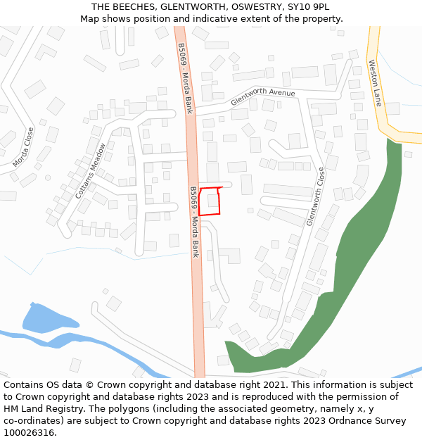 THE BEECHES, GLENTWORTH, OSWESTRY, SY10 9PL: Location map and indicative extent of plot