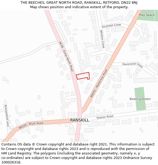 THE BEECHES, GREAT NORTH ROAD, RANSKILL, RETFORD, DN22 8NJ: Location map and indicative extent of plot