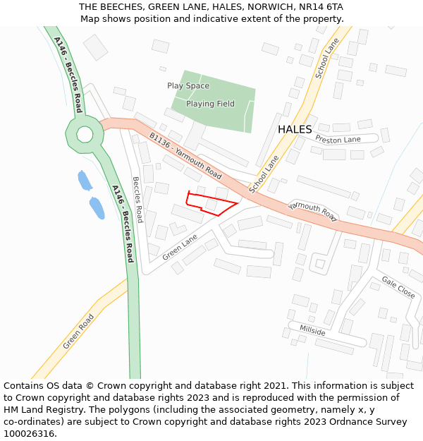THE BEECHES, GREEN LANE, HALES, NORWICH, NR14 6TA: Location map and indicative extent of plot