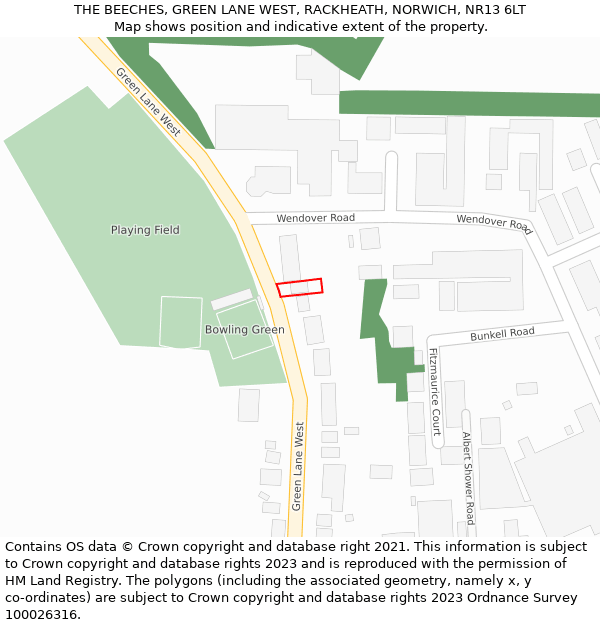 THE BEECHES, GREEN LANE WEST, RACKHEATH, NORWICH, NR13 6LT: Location map and indicative extent of plot