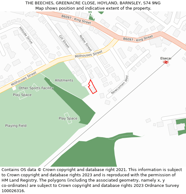 THE BEECHES, GREENACRE CLOSE, HOYLAND, BARNSLEY, S74 9NG: Location map and indicative extent of plot