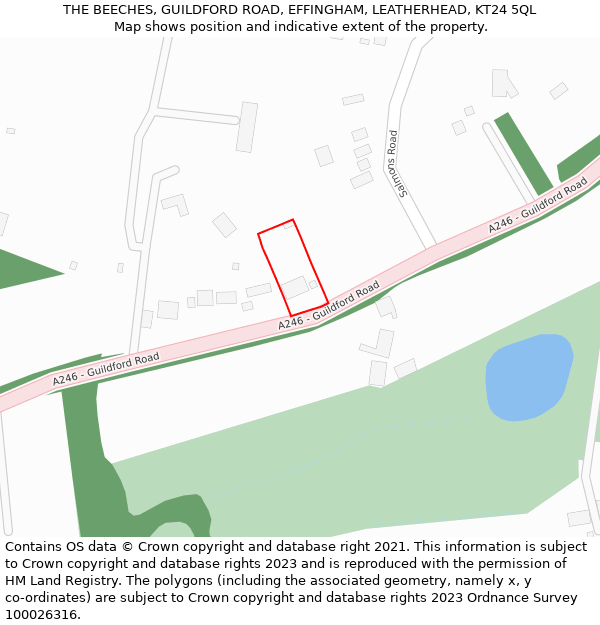 THE BEECHES, GUILDFORD ROAD, EFFINGHAM, LEATHERHEAD, KT24 5QL: Location map and indicative extent of plot