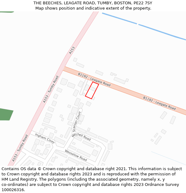 THE BEECHES, LEAGATE ROAD, TUMBY, BOSTON, PE22 7SY: Location map and indicative extent of plot