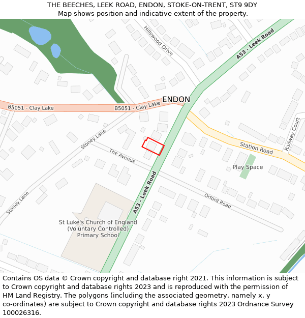 THE BEECHES, LEEK ROAD, ENDON, STOKE-ON-TRENT, ST9 9DY: Location map and indicative extent of plot