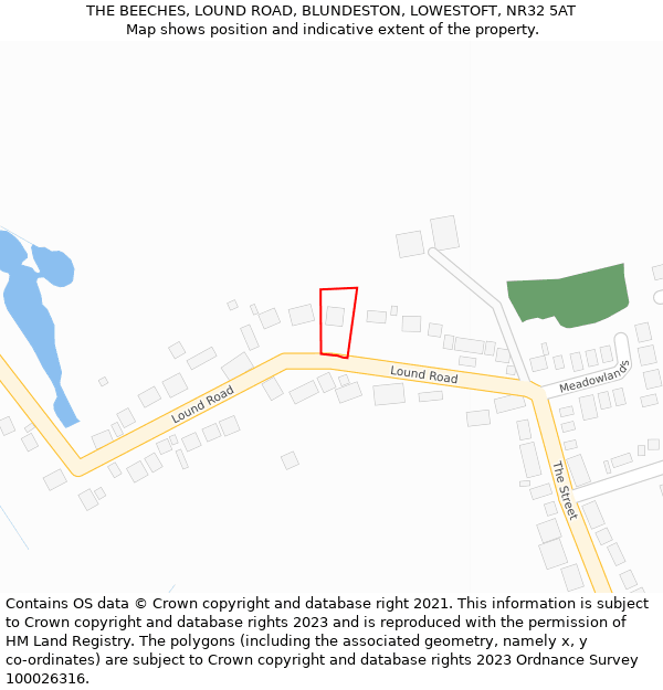 THE BEECHES, LOUND ROAD, BLUNDESTON, LOWESTOFT, NR32 5AT: Location map and indicative extent of plot